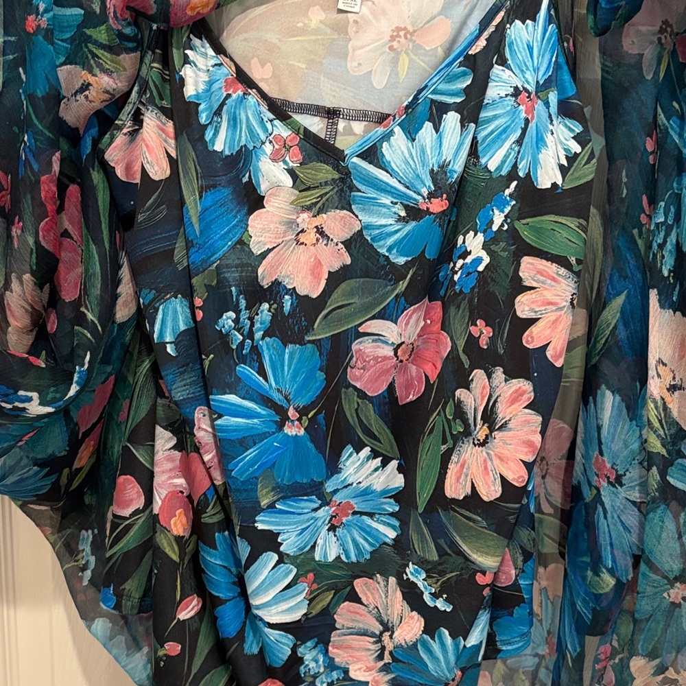 Johnny Was Blue and Pink Floral Sheer Blouse. New. Never worn. - Picture 8 of 9